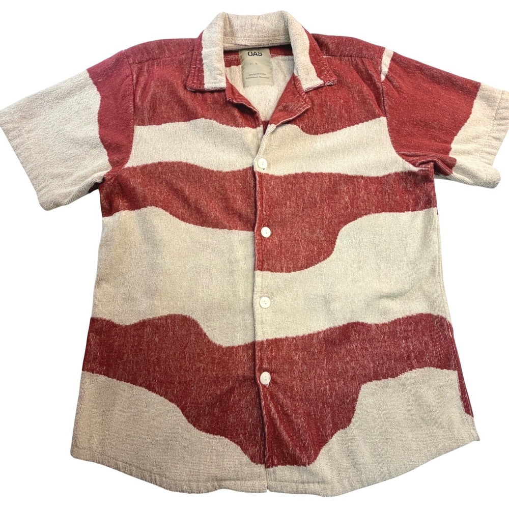 OAS Cuba Terry Shirt Mens L Amber Dune Button Up Beach Resort Portugal